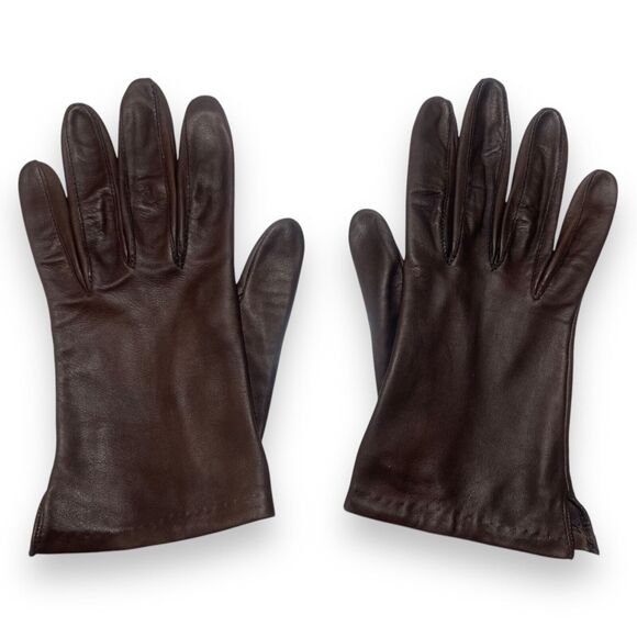 ARIS Women Genuine Leather Brown Gloves Size 7.5 Nylon Lined Old Money Lifestyle - Picture 3 of 11